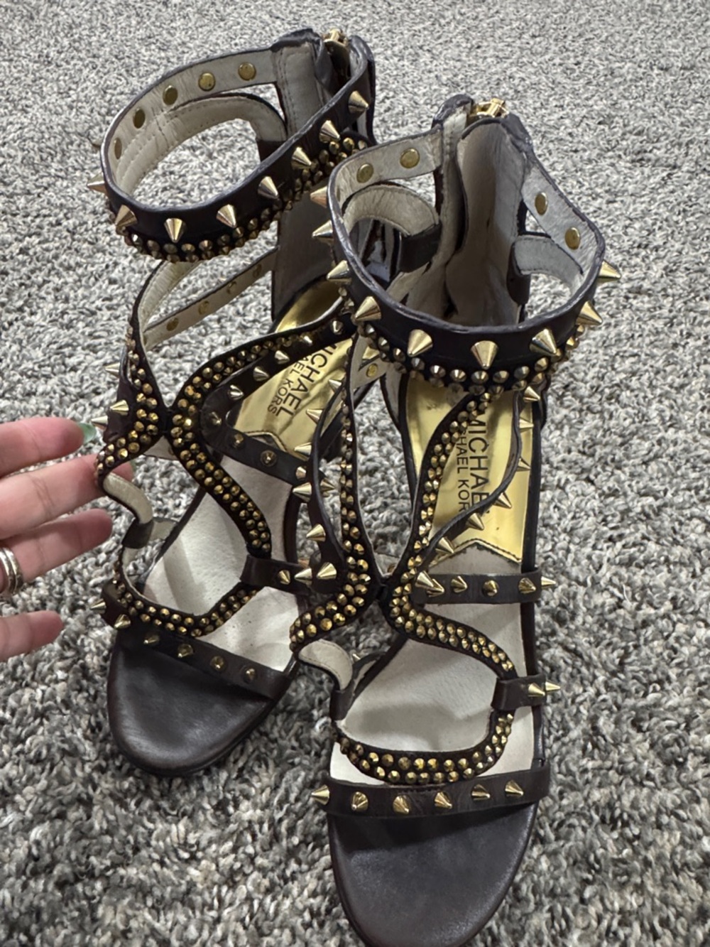 Michael Kors Dark Brown Studded Gladiator Heels